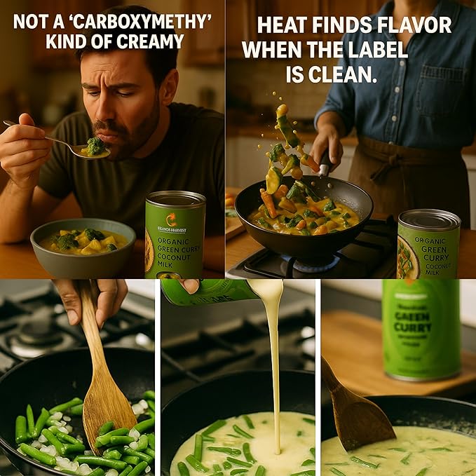 Islands Harvest Organic Green Curry Coconut Milk Pack of 3 - Vegan, Kosher, Halal, Non-GMO, USDA Organic GREEN CURRY - Pure No Added Artificial Flavors, Colors & Preservatives for Curries, Such As Green Beans, Broccoli, Carrot