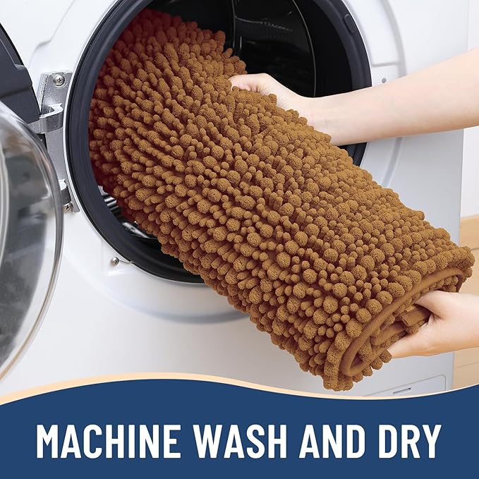 Arotive Luxury Chenille Bathroom Rug Mat, Extra Soft Thick Absorbent Shaggy Bath Rugs, Non-Slip Machine Wash Dry, Plush Bath Mats for Bathroom, Shower and Tub, 47x24, Ochre