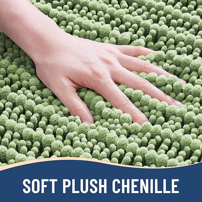 Arotive Luxury Chenille Bathroom Rug Mat, Extra Soft Thick Absorbent Shaggy Bath Rugs, Non-Slip Machine Wash Dry, Plush Bath Mats for Bathroom, Shower and Tub, 45x27, Sage Green