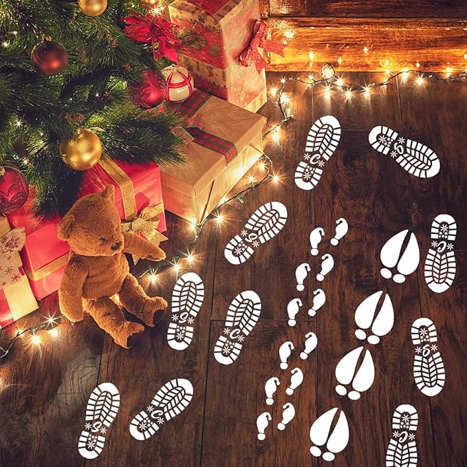 Christmas Stencils 12” Christmas Santa Footprint Stencils Reusable Reindeer Elf Santa Shoe Stencil Holiday Drawing Templates for Floor Porch Wood Sign Decor