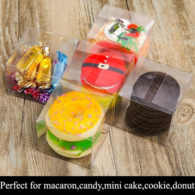 SLShePack 100Pack Clear Gift Boxes for Macaron,Golf Chocolate,Smores & Small Gift Boxes for Chocolate Bomb & Birthday Wedding Party Favor Boxes