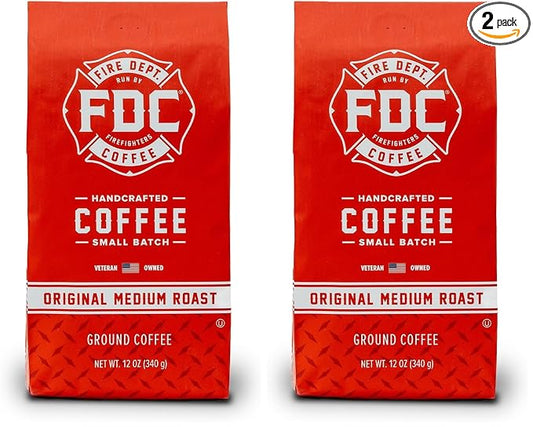Fire Department Coffee - Gives Back to Firefighters - Balanced & Smooth Original Medium Roast Ground Coffee - Roasted in the USA - Veteran Owned -12 oz (Pack of 2)