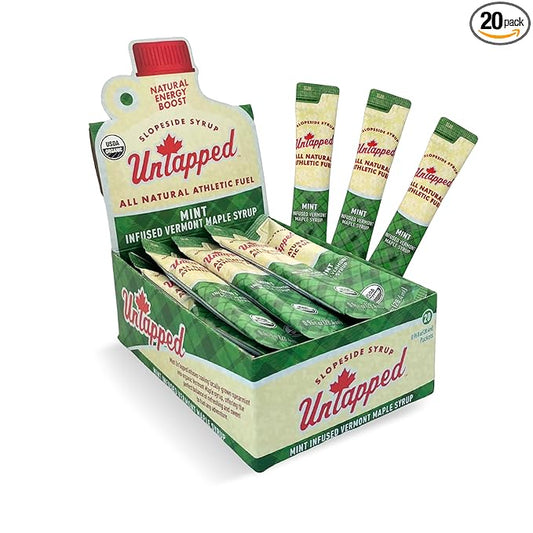 UnTapped Mint Maple Syrup Energy Gels 20 Gels | Organic Pure Vermont Maple Syrup with Real Mint | Gluten-Free, Low Glycemic | Natural Fuel for Running, Cycling & Endurance