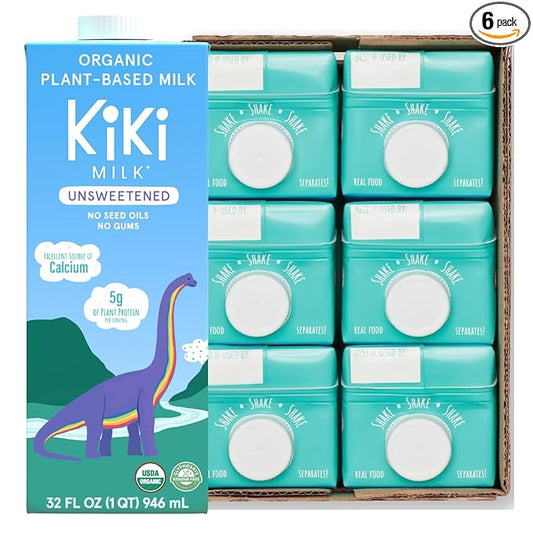 Kiki Milk Plant Based Milk - Organic Unsweetened Kiki Milk - Calcium & Magnesium Source - Gluten Free, Gum Free, GMO Free, Dairy Free, Soy Free, Glyphosate Free - Shelf Stable - (32 oz • Pack of 6)