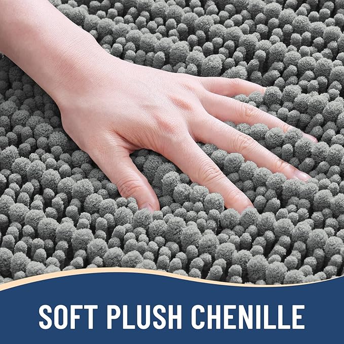 Arotive Luxury Chenille Bathroom Rug Mat, Extra Soft Thick Absorbent Shaggy Bath Rugs, Non-Slip Machine Wash Dry, Plush Bath Mats for Bathroom, Shower and Tub, 47x17, Grey