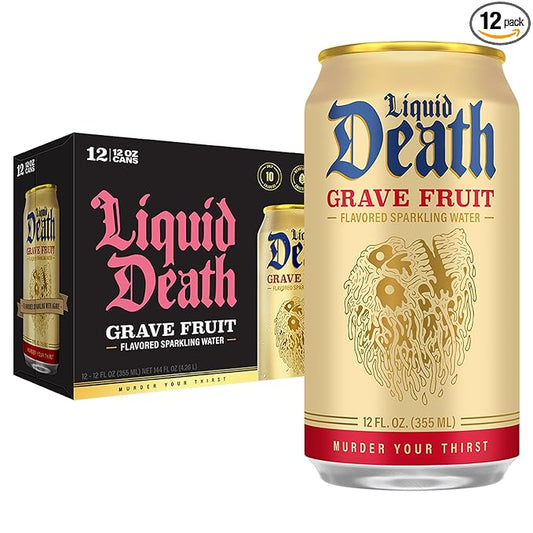 Liquid Death, Grave Fruit, Grapefruit-Flavored Sparkling Water, 12-Pack (12oz Cans), Low Sugar, Huge Flavor & No Artificial Sweeteners