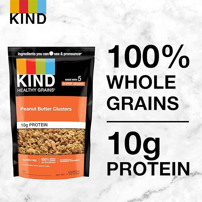 KIND Healthy Grains Granola, Peanut Butter Clusters, Healthy Snacks, Gluten Free, 100% Whole Grains, 10g Protein, 11oz, 3 Count