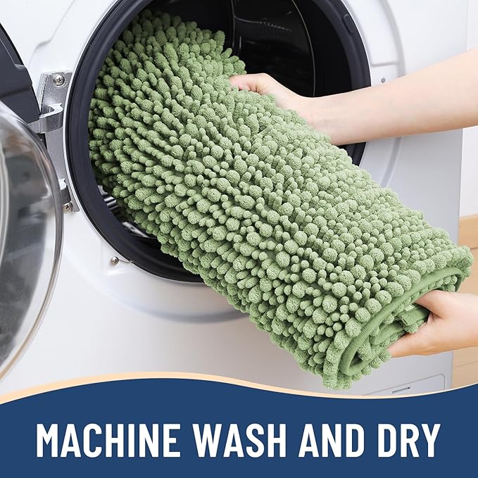 Arotive Luxury Chenille Bathroom Rug Mat, Extra Soft Thick Absorbent Shaggy Bath Rugs, Non-Slip Machine Wash Dry, Plush Bath Mats for Bathroom, Shower and Tub, 30x20, Sage Green