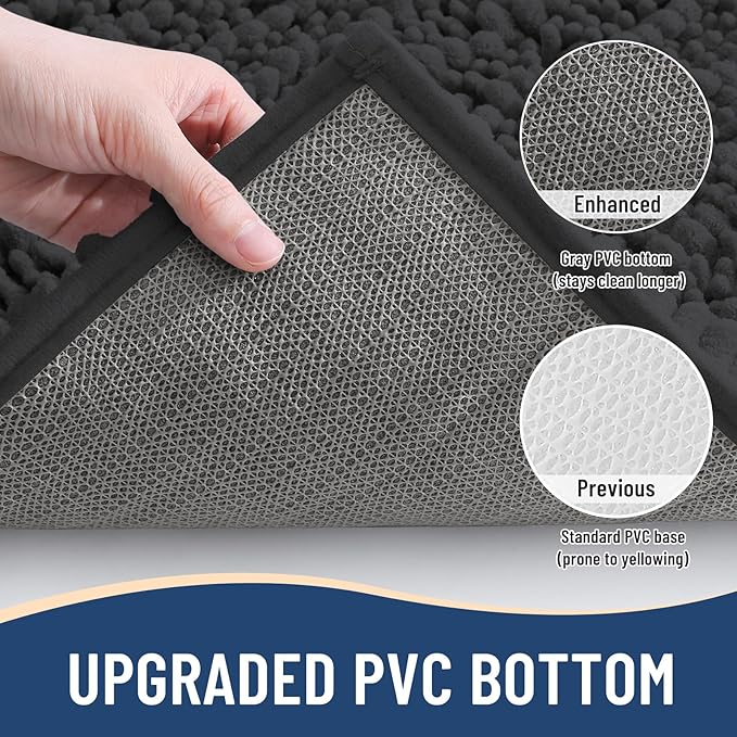 Arotive Luxury Chenille Bathroom Rug Mat, Extra Soft Thick Absorbent Shaggy Bath Rugs, Non-Slip Machine Wash Dry, Plush Bath Mats for Bathroom, Shower and Tub, 24x16, Dark Grey