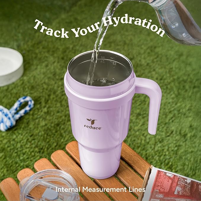 Reduce 40 oz Stainless Steel Tumbler with Handle - Dual-Wall Vacuum Insulated Travel Mug, Sweat-Proof Lid & Reusable Straw - Keeps Drinks Cold for 24 Hrs, Fits Cupholders, Dishwasher Safe-Purple Punch