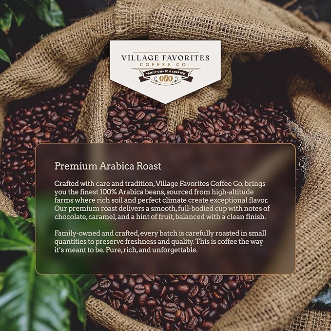 Village Favorites Flavored Coffee – Low Acid, Mold-Free, 100% Arabica, Slow Roasted Medium Roast, Smooth & Stomach Friendly, Ground, 1LB Bag (16oz)- Kosher (16oz, Bourbon Pecan)