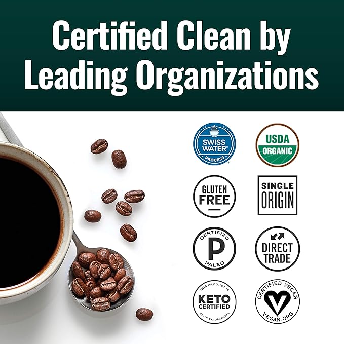 Natural Force - Organic Clean Decaf Coffee, Mold & Mycotoxin Free, Lab Tested for Toxins & Purity, Low Acidity, Incredible Taste & Aroma, Ground Swiss Water Decaf Medium Roast, 10 oz