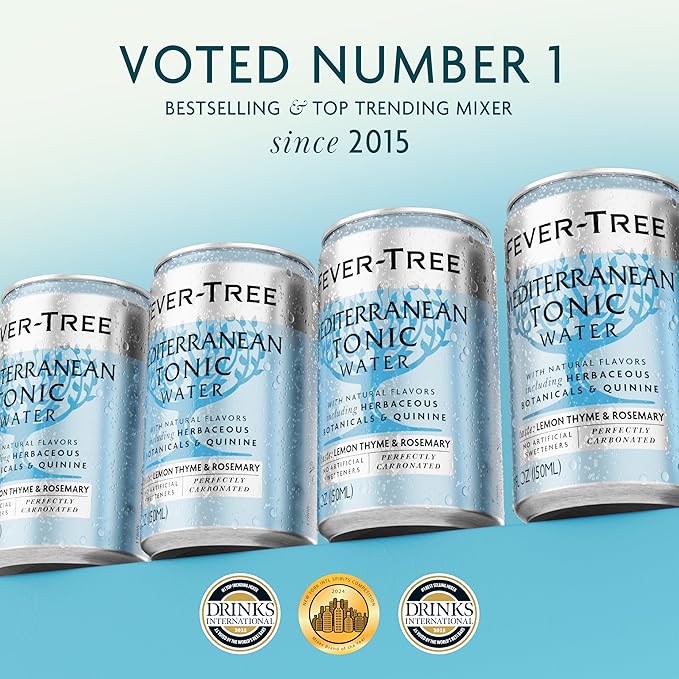 Fever-Tree Mediterranean Tonic Water - Premium Quality Mixer - Refreshing Beverage for Cocktails & Mocktails. Naturally Sourced Ingredients, No Artificial Sweeteners or Colors - 5.1 Fl Oz Cans - Pack of 8