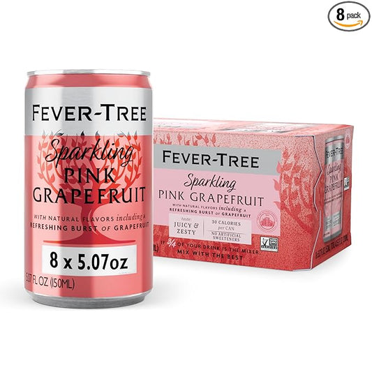 Fever-Tree Sparkling Pink Grapefruit - Premium Quality Mixer - Refreshing Beverage for Cocktails & Mocktails. Naturally Sourced Ingredients, No Artificial Sweeteners or Colors - 5.07 Fl Oz Cans - Pack of 8