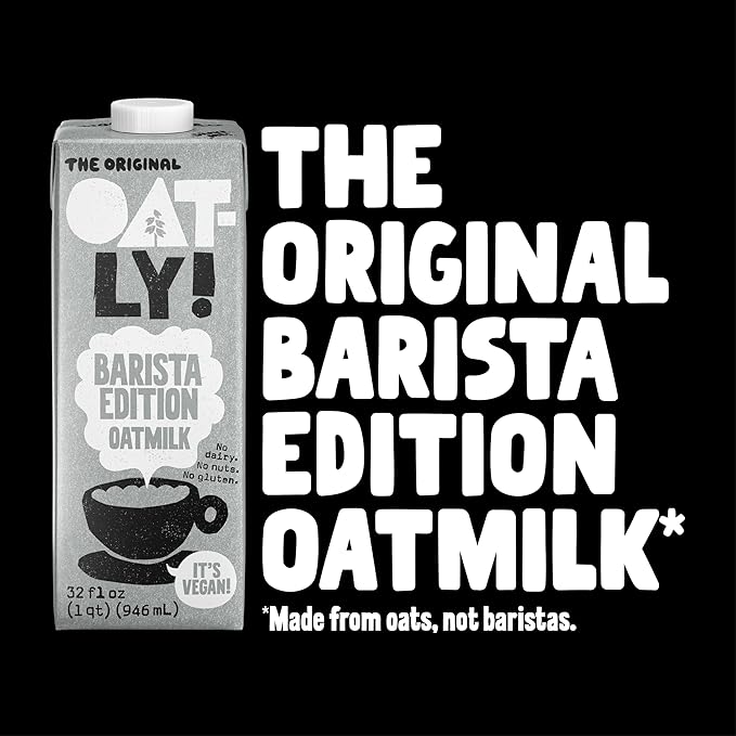 Oatly Barista Edition Oat Milk - Crafted for Coffee | Dairy-Free, Plant-Based, Shelf-Stable Milk that makes Perfect Foam (32 oz, 12-pack)