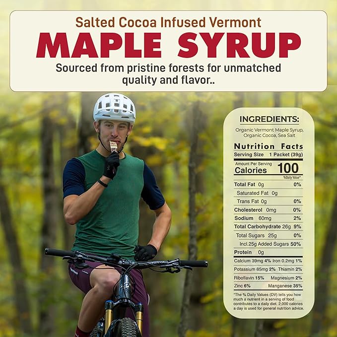 UnTapped Salted Cocoa Infused Vermont Maple Syrup Packets for Athletes, Box of 20-1 fl oz Each | Pure Maple Syrup with Rich Cocoa Extract and Sea Salt | Fuel to Keep You Running Longer
