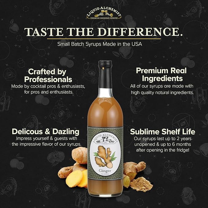 Liquid Alchemist Ginger Syrup for Cocktails - Real Ingredients Make our Liquid Ginger Puree for Cocktails the Perfect Moscow Mule Cocktail Syrup - Our Moscow Mule Mixer is Non-GMO, & Vegan (12 oz)