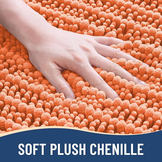 Arotive Luxury Chenille Bathroom Rug Mat, Extra Soft Thick Absorbent Shaggy Bath Rugs, Non-Slip Machine Wash Dry, Plush Bath Mats for Bathroom, Shower and Tub, 24x16, Coral