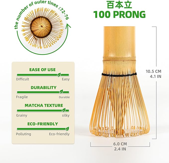 TEANAGOO Matcha Whisk Set,6-PCS Traditional Starter Set,100 Prongs Whisk with Purple Cherry Blossom Holder,Scoop(Chashaku),Bamboo Chasen,Tea Spoon,Ceremony Accessory