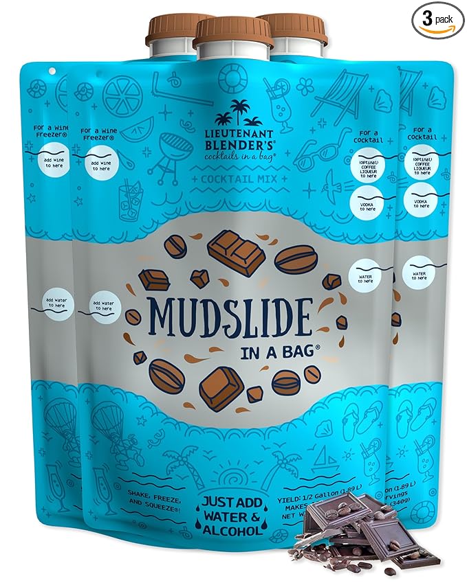 Lt. Blender's Mudslide Cocktail Mix - All Natural Creamy Rich Chocolate Coffee Blend, Easy to Make Slushy Cocktail, Resealable and Portable, 16 Servings per bag (3 Pack)