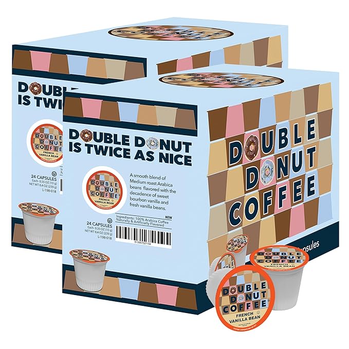 French Vanilla Coffee Medium Roast Flavored Coffee Pods for Keurig K Cups Makers from Double Donut, 48 Count (Pack of 1)