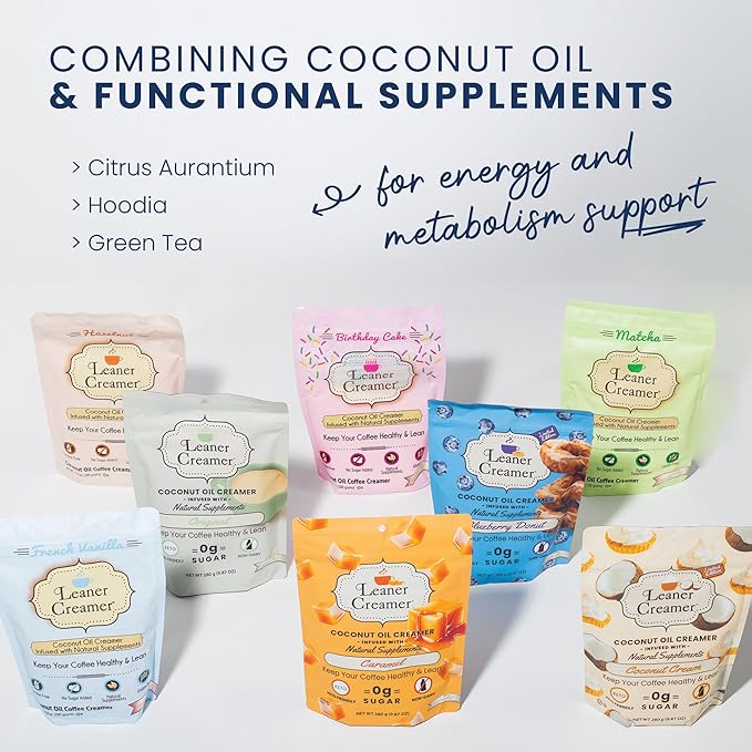 Leaner Creamer Coconut Creamer with Superfood Ingredients – Non-Dairy, Sugar-Free, Keto, Gluten-Free Powdered Coffee Creamer – Birthday Cake – 280g