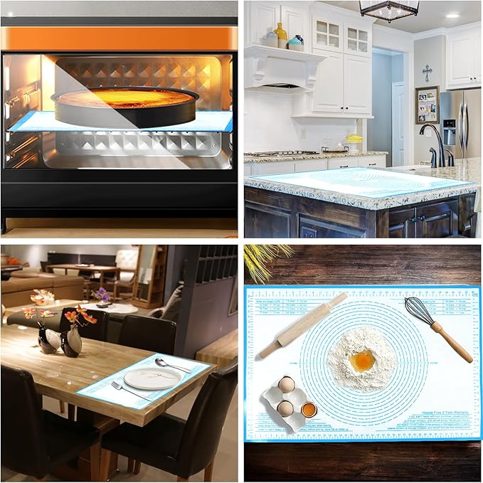 Silicone Pastry Mat 34'' By 26'' Extra Large Baking Mat with Measurements for Dough Rolling, Kneading Board, Kitchen Counter Mats for Dough, Pastry, Fondant, Pie Crust, Cookies, Bread, Pasta, Pizza