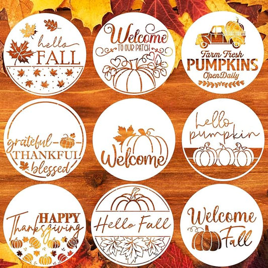Fall Stencils for Painting on Wood 12” Happy Thanksgiving Stencil Hello Pumpkin Autumn Stencils for Painting on Porch Wall Fabric Wreath
