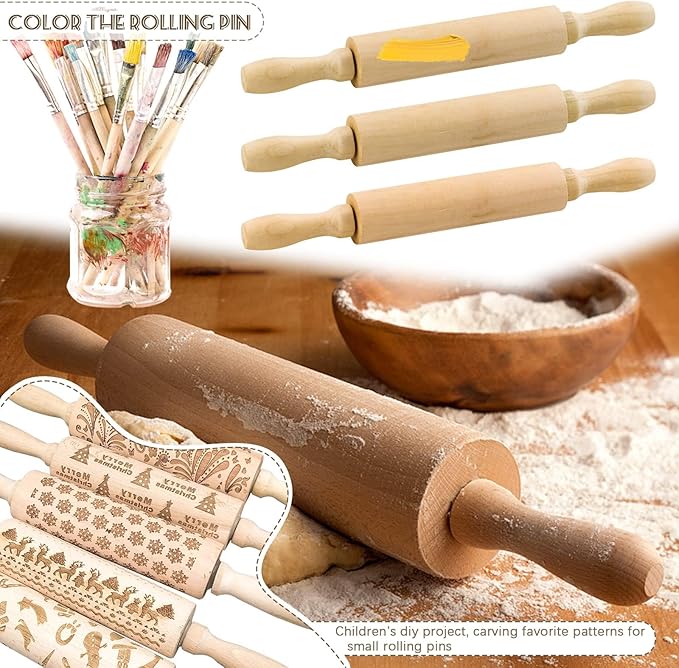 BILLIOTEAM 6 Pack 8 Inch Mini Wood Rolling Pin,Great for Children Kids Girls and Boys,Small Wooden Rollers for Art and Crafting,Baking,Cookie Dough,Cooking,Clay,Play Doh