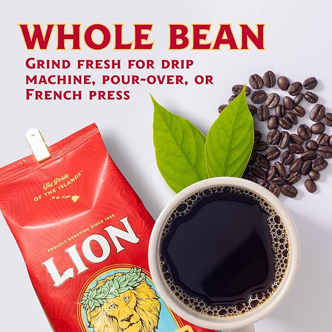 Lion Coffee Gold Roast Whole Bean Coffee, Medium-Light Roast, A Taste of Aloha - 24 Ounce Bag