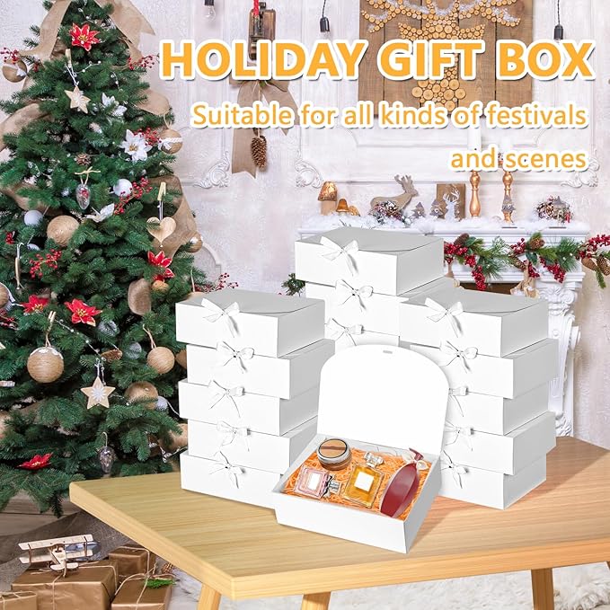 15Pack Gift Boxes with Lids, 10.6x7.8x3.1 Inches Bridesmaid Proposal Boxes with Ribbon, White Gift Boxes for Presents,Kraft Paper Boxes for Wedding Christmas Birthday Baby Shower Party