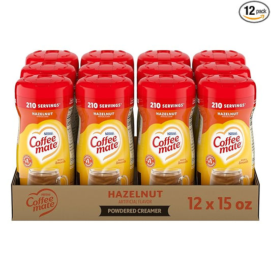 Nestle Coffee mate Coffee Creamer, Hazelnut, Non Dairy Powder Creamer, 15 oz Canister (Pack of 12)
