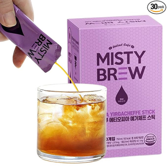 Cold Brew Coffee Concentrate liquid, Single Serve Coffee Sticks, MistyBrew, Imported from Korea, Premium coffee (30 sticks, Yirgacheffe)