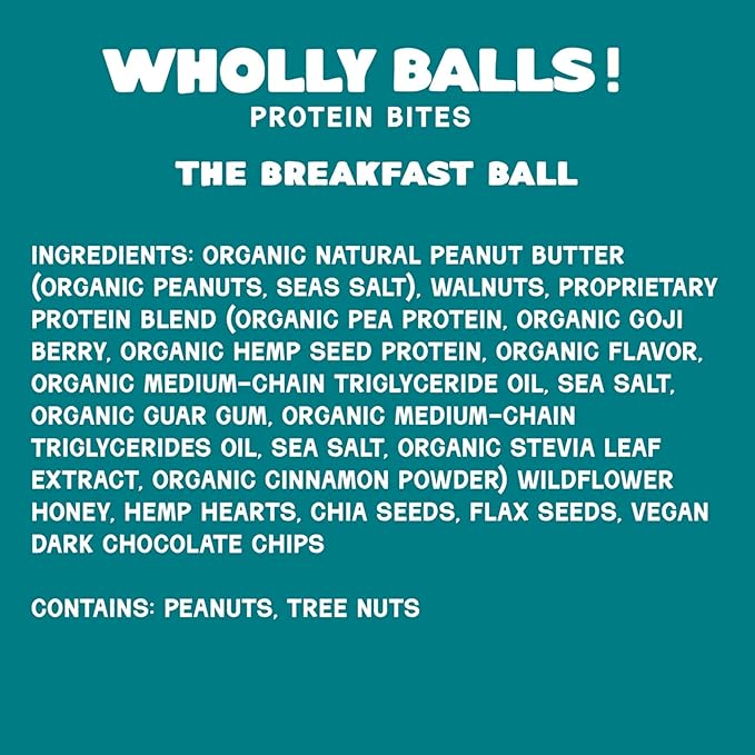 Wholly Balls Protein Bites – Healthy Plant-Based Snack | High Protein, Low Sugar, Gluten-Free Energy Balls (Pack of 3, Breakfast Ball)