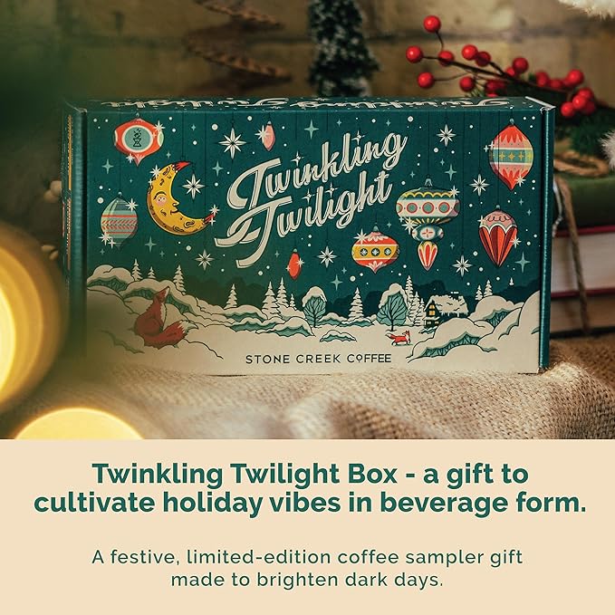 Stone Creek Coffee Twinkling Twilight Box (Dark, Medium, and Light Roast, 8 Oz) – Whole Bean Coffee Sampler, Holiday Limited-Edition Gift Set, Juicy, Balanced and Bold Roasted Coffee Beans