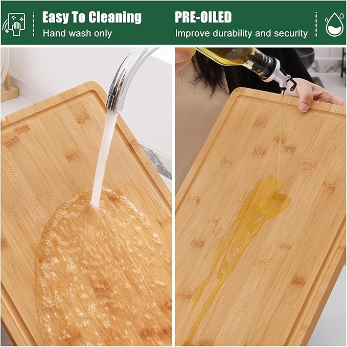 Homaxy Extra Large Organic Bamboo Cutting Boards for Kitchen, 24"x18" Wooden 3XL Cutting Board with Juice Groove and Handles, Charcuterie Butcher Block Wood Serving & Chopping Board - Pre Oiled