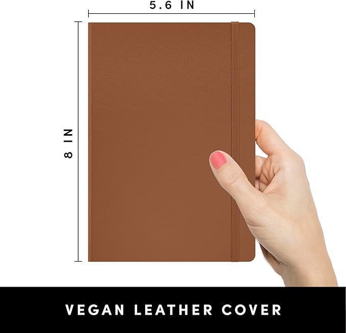 PAPERAGE Lined Journal Notebook, (Cognac), 252 Pages, Medium 5.6 in x 8 in - 100 GSM Thick Paper – Hardcover Journaling Notebook for Work, School & Note Taking