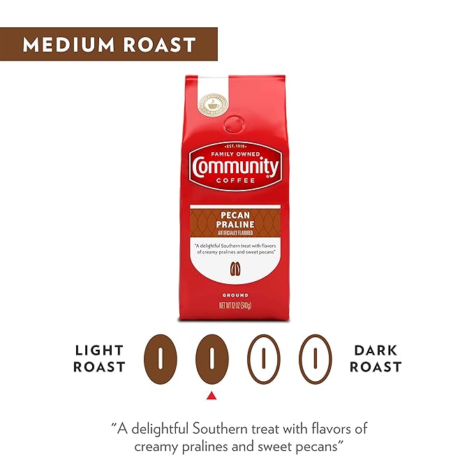 Community Coffee Southern Pecan Praline Flavored 72 Ounces, Medium Roast Ground Coffee, 12 Ounce Bag (Pack of 6)