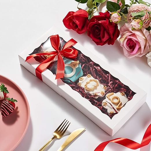 24PCS 12 x 5 x 1.5 inches Auto-Popup One Piece Premium Macaron Boxes for 12, Cookie Boxes for Gift Giving, Bakery Box for Holiday Cookie Gift Sets