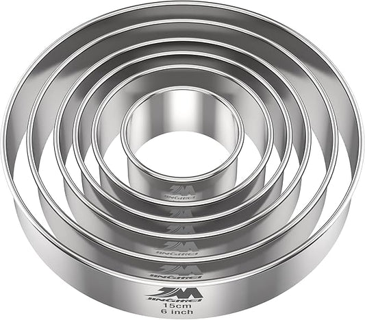 M JNGMEI 6 Pieces Stainless Steel Cookie Biscuit Cutter Set 2'', 3'',3.5'', 4'',5''and6'' Biscuit Plain Edge Round Cutters large Sizes Shape Molds Ranging from 2-6 Inches Multiple Sizes