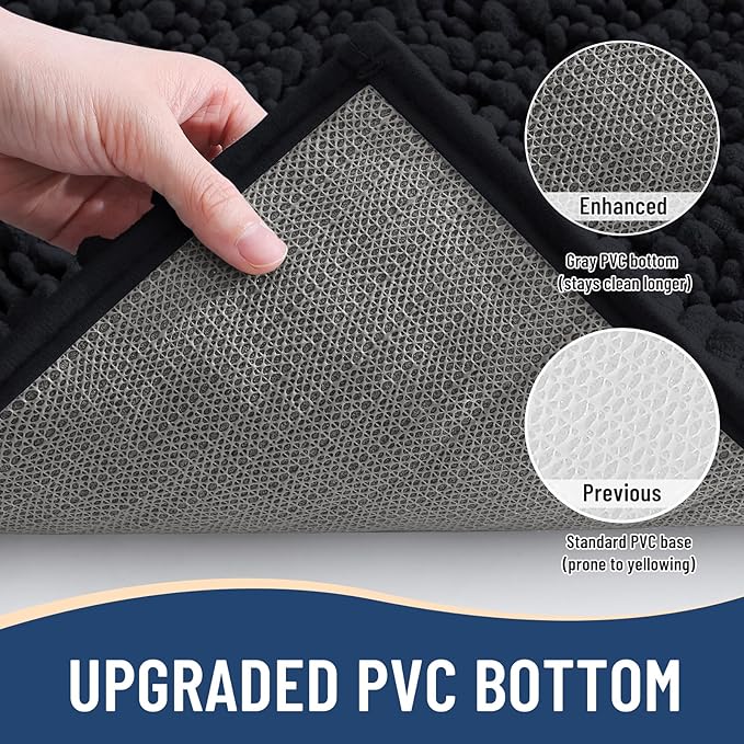 Arotive Luxury Chenille Bathroom Rug Mat, Extra Soft Thick Absorbent Shaggy Bath Rugs, Non-Slip Machine Wash Dry, Plush Bath Mats for Bathroom, Shower and Tub, 44x32, Black