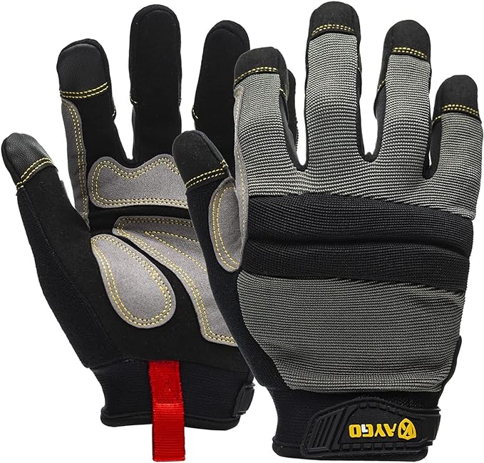 KAYGO Work Gloves For Men, KG125M Mechanic Utility Work Gloves for All Purpose, Excellent Grip, Heavy Duty, Improved Dexterity, Touch Screen,2X-Large