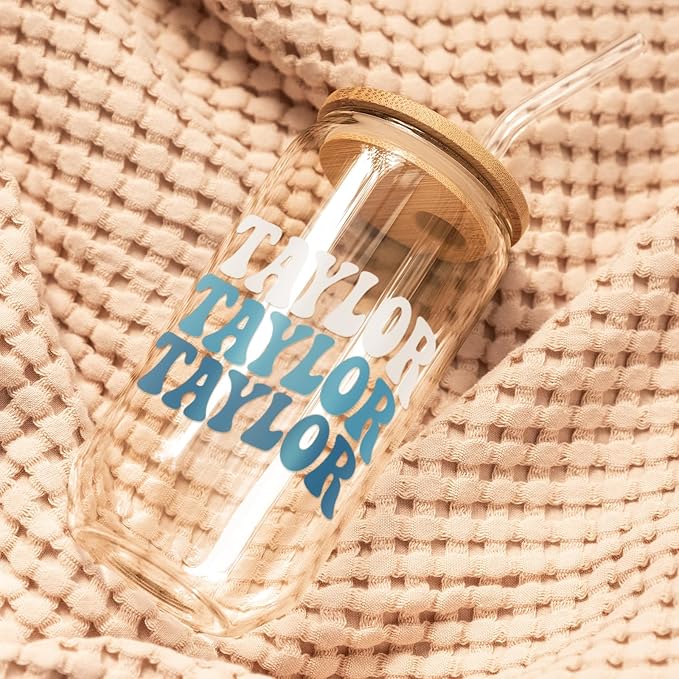 Personalized Tumbler with Name-Glass with Lids and Straws-18OZ Iced Coffee Cups with Lids, Cute Glass Cups, Mothers Day Birthday Gift for Women Her (TwsName)