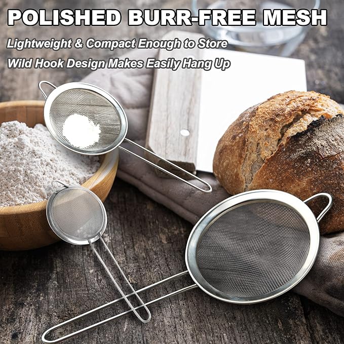 Anaeat Fine Mesh Strainers - Premium Stainless Steel Colander Sieve Sifters, with Durable Mesh and Sturdy Handle, Excellent for Sifting Dry ingredients, Flour, Pastas, Rice, Tea (2.8"）