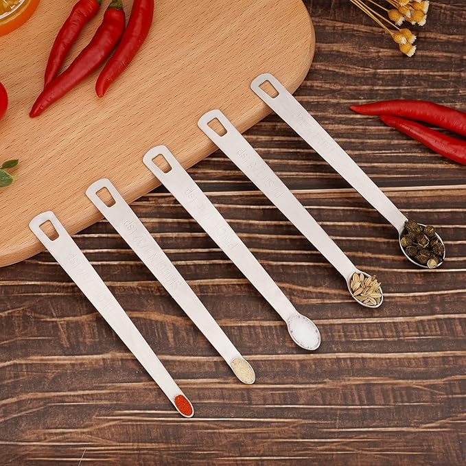 Mini Measuring Spoon Set, Heavy Duty Stainless Steel Measuring Spoons for Cooking Baking, Tablespoon Teaspoon for Dry or Liquid Ingredients, Fits in Spice Jar, 1/64 1/32 1/16 1/8 1/4 tsp