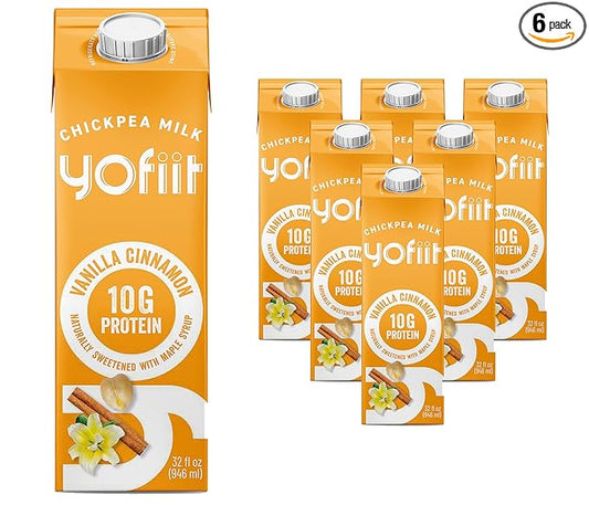 Yofiit Vanilla Cinnamon Plant Based Milk with Pea Protein and Flax - More Protein than Almond Milk - Non Dairy Coffee Creamer, Vegan & Shelf Stable | 10g Protein - 6 Pack