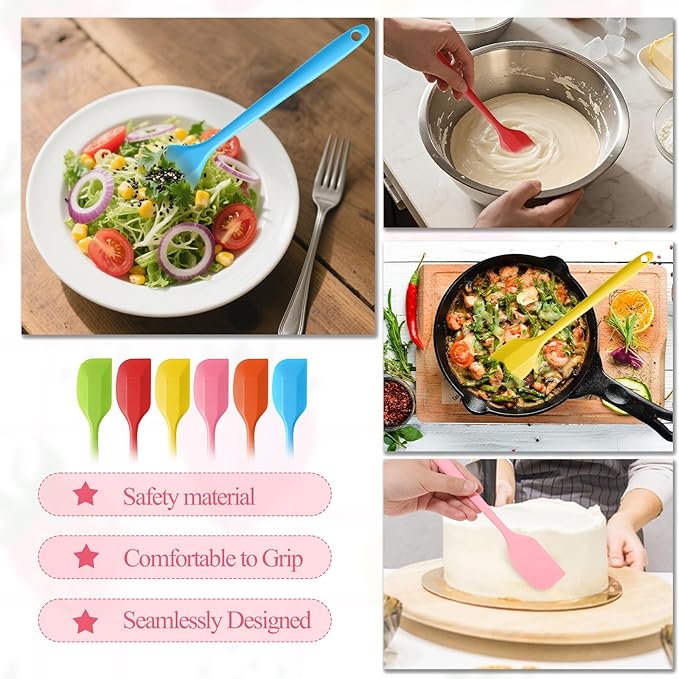 24 Pieces Small Silicone Spatulas, 8.3 inch Heat-Resistant Scrapers Rubber with Stainless Steel Core Baking Mixing Tool Seamless Spatula for Kitchen Cooking Cake Cream (6 Colors)