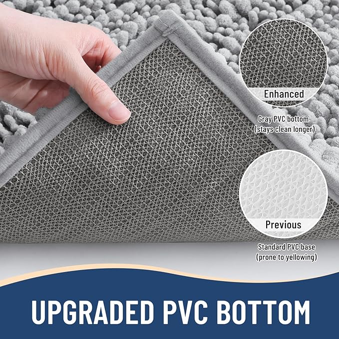 Arotive Luxury Chenille Bathroom Rug Mat, Extra Soft Thick Absorbent Shaggy Bath Rugs, Non-Slip Machine Wash Dry, Plush Bath Mats for Bathroom, Shower and Tub, 24x16, Light Grey