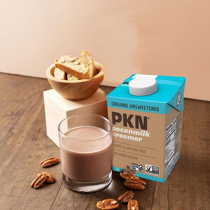 PKN Original Non Dairy Coffee Creamer Milk Alternative, Made from Real American Pecans, Plant-Based Nut Milk, Without Added Sugars and No GMOs, Lactose Free, 2-Pack Variety