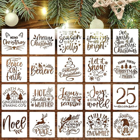 20pcs Christmas Stencils for Painting on Wood, 6' Xmas Holiday Stencil Set with Cardinal, Pet, Nativity Templates